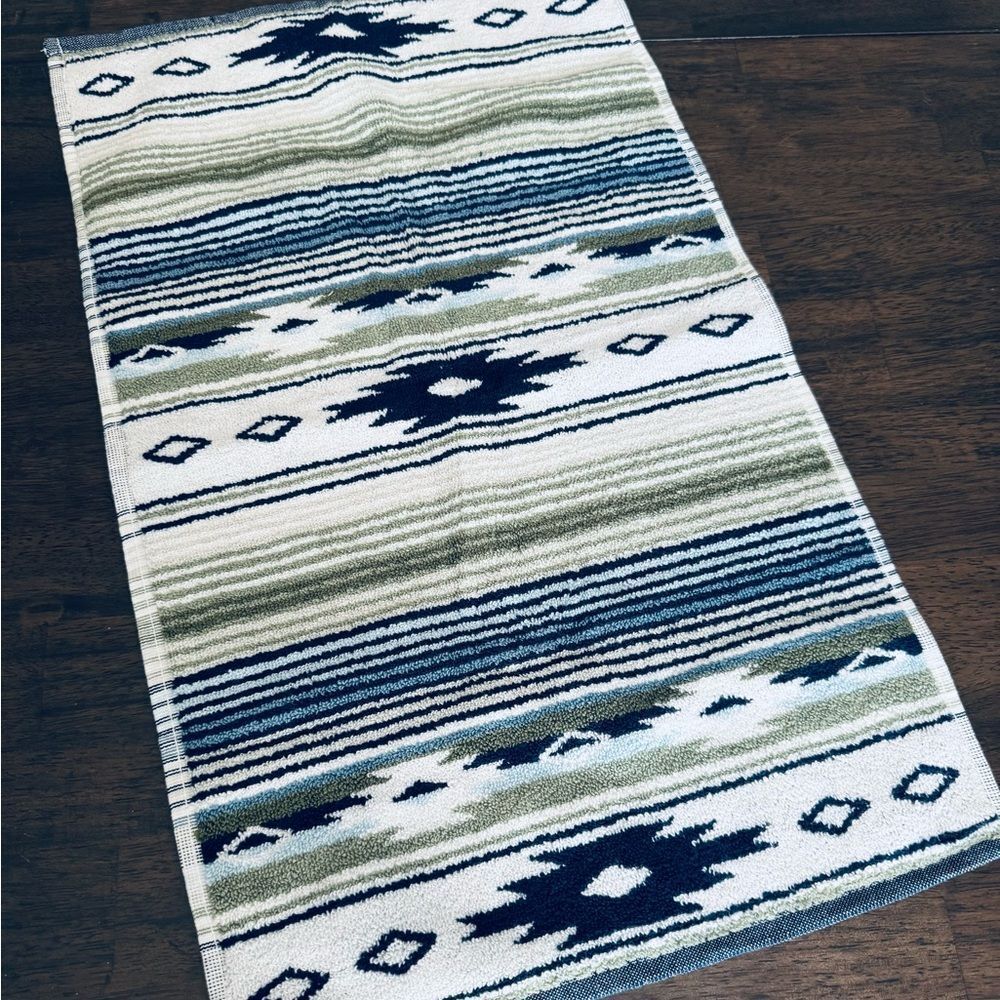 Wrangler Blue Green Western Aztec Coyote Sands Stripe Hand Towel
